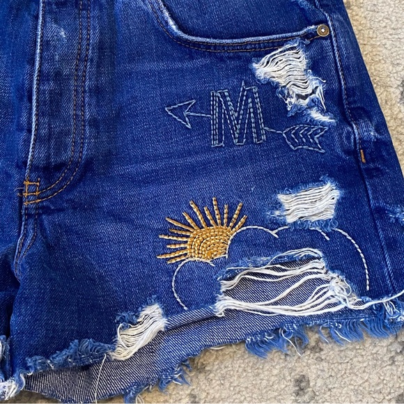 Zara embroidered cut off denim jean shorts 2 - Picture 4 of 8